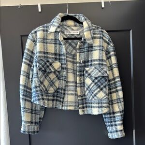 Zara Blue and Cream Patterned Lightweight Jacket